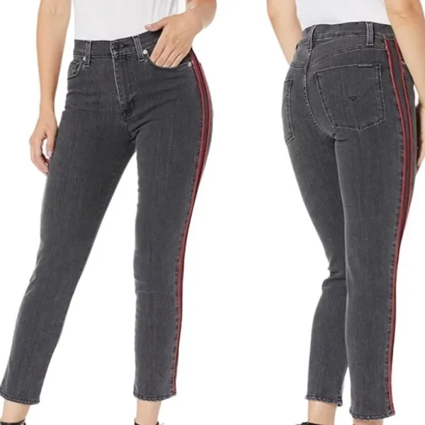 Hudson Zoeey High Rise Faded Black & Red Tuxedo Stripe Ankle Jeans 25 - Image 2