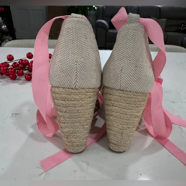 JustFab Pink Floral Wedge Espadrilles - Image 6