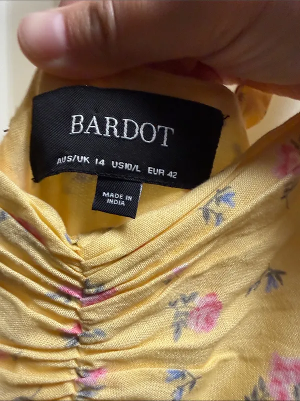 Bardot Yellow Ditsy Floral Midi Dress US 10 Large Bow Strap Cottagecore Sundress - Image 3