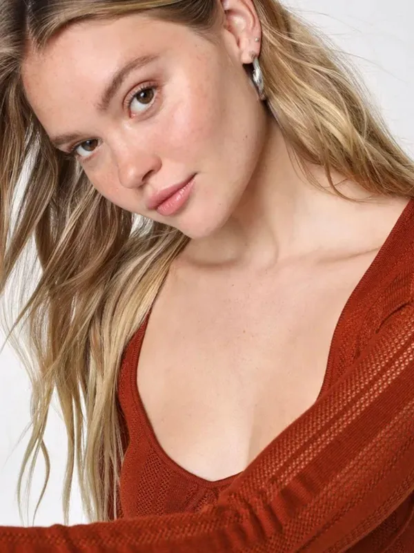 Lulus NWT Chic Behavior Rust Orange Pointelle Knit Long Sleeve Top - Image 3