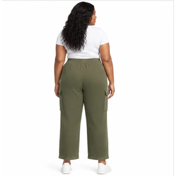 Terra & Sky Womens Plus Size 3X Olive Cargo Pants French Terry Wide Leg 28in - Image 4