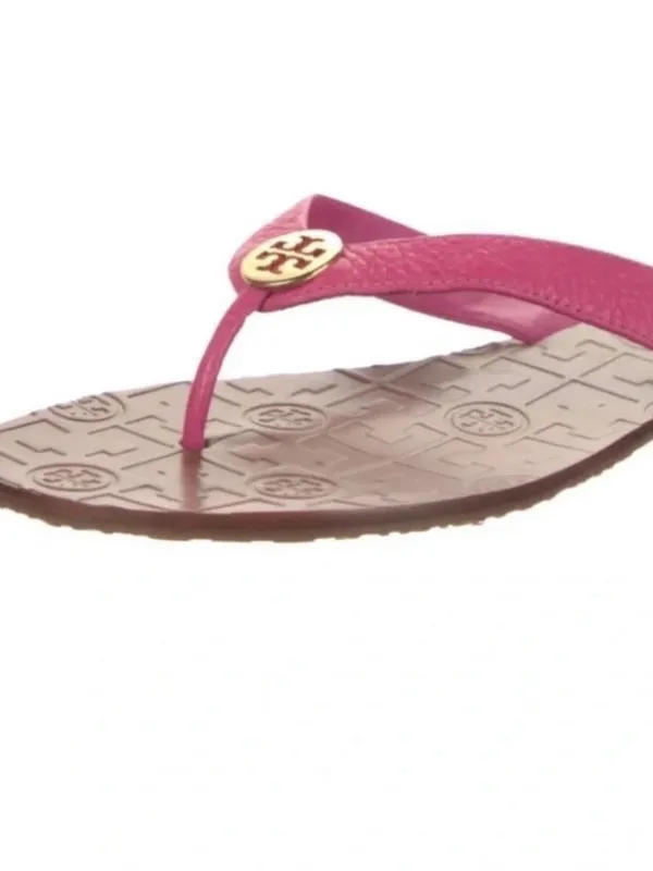 Tory Burch Thora leather thong sandals t-strap size 8 hibiscus - Image 2