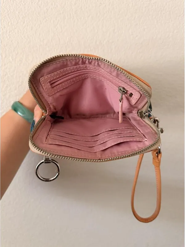 Vintage Tan and Orange Coach Poppy Camera Wristlet Wallet - Image 3