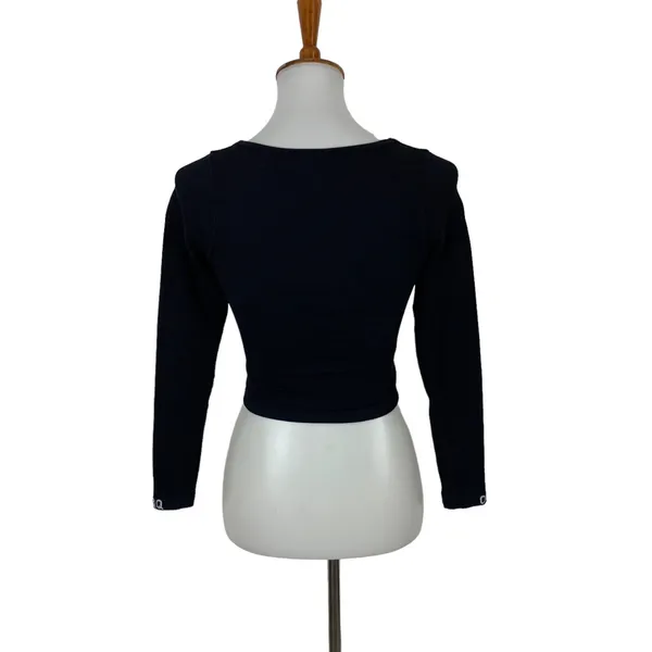 OQQ Black Crop Top Small Long Sleeve Stretch Y2K Sexy Clubwear Basic - Image 4