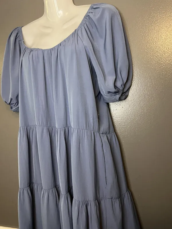 Pinch Dress Womens Small Blue Tiered Babydoll Puff Sleeve Ruffle Hem 3822D - Image 5