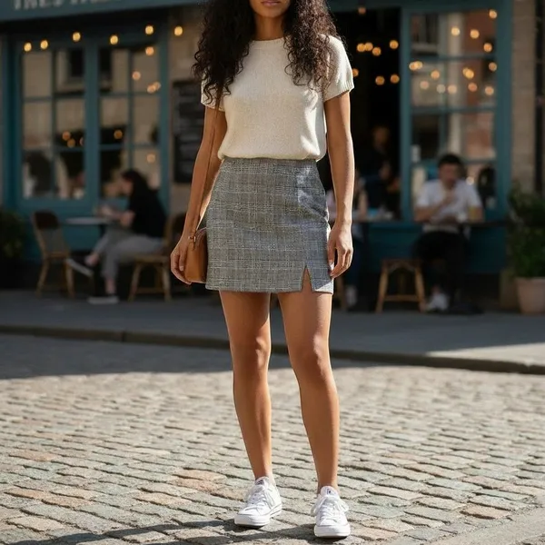 John Galt Brandy Melville Plaid Mini Skirt BlackWhite Glen Check Side Slit Small - Image 2