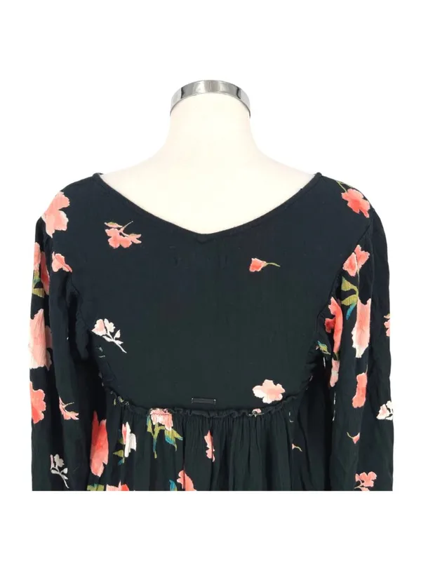 Billabong Beach Craze Floral Black Tunic Mini Dress Size Medium Boho Indie - Image 6