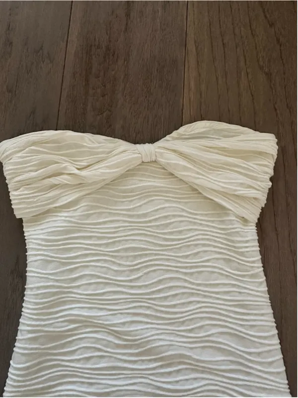 Women's Strapless Midi Dress, Size XS, White wave texture pattern - Image 5