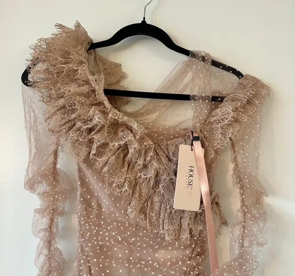 House Of CB Sorrel Blush Lace Frill Mini Dress Size XS NWT - Image 7