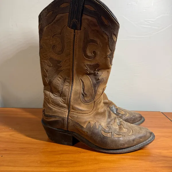 Abilene Sage Women's Leather Brown Tan Cowgirl Boot Round Toe Scroll Western 7.5 - Image 3