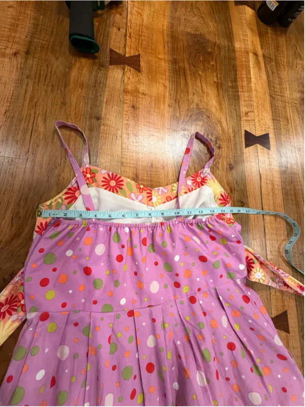 Vintage 2000s Y2K Pink Polka Dot Floral Sundress Midi Cottagecore Mod Retro M - Image 7