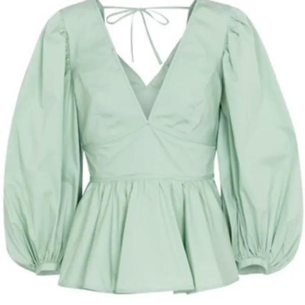STAUD Luna Peplum Top In Sage 4 - Image 4