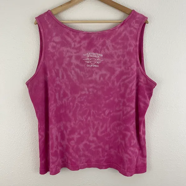 Harley Davidson Vintage Y2K Pink Tie Dye Rocklin, CA Graphic Muscle Tee Tank Top - Image 9