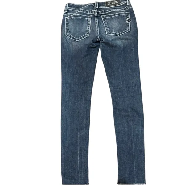 Miss Me Blue Indigo Skinny‎ Denim Jeans Whiskered Distressed Y2K Casual - Image 2