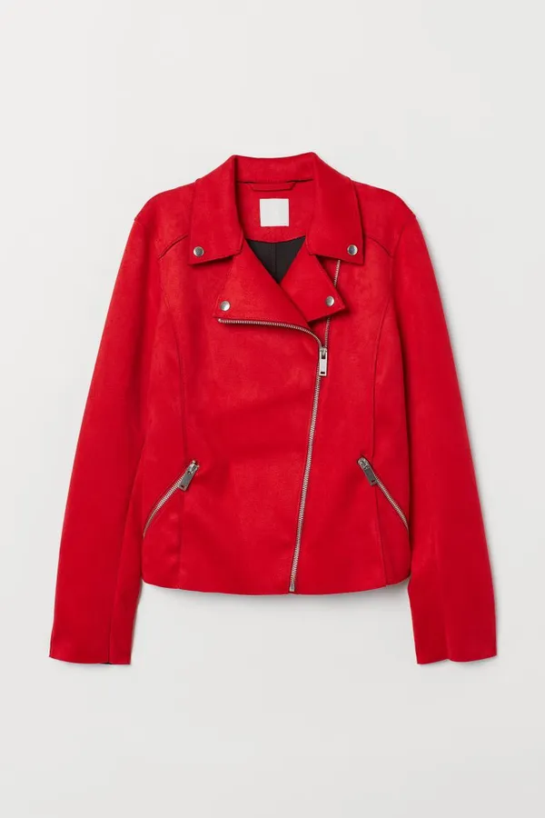 Red Suede Leather Biker Jacket - Image 2