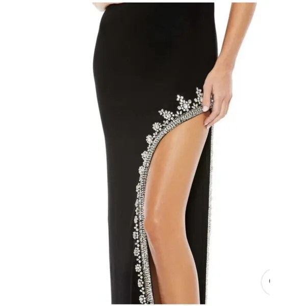 Mac Duggal Rhinestone Encrusted Side Slit Cami Bodycon Gown black 42002 Size 10 - Image 2
