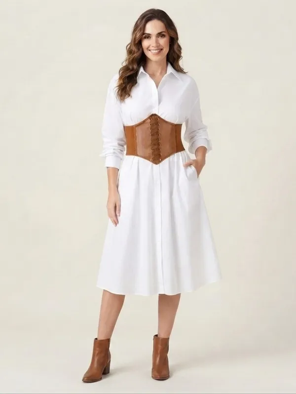 Corset Style Wide Girdle Fashion Elastic Faux Leather Skinny Elastic Waist‎ Belt - Image 8