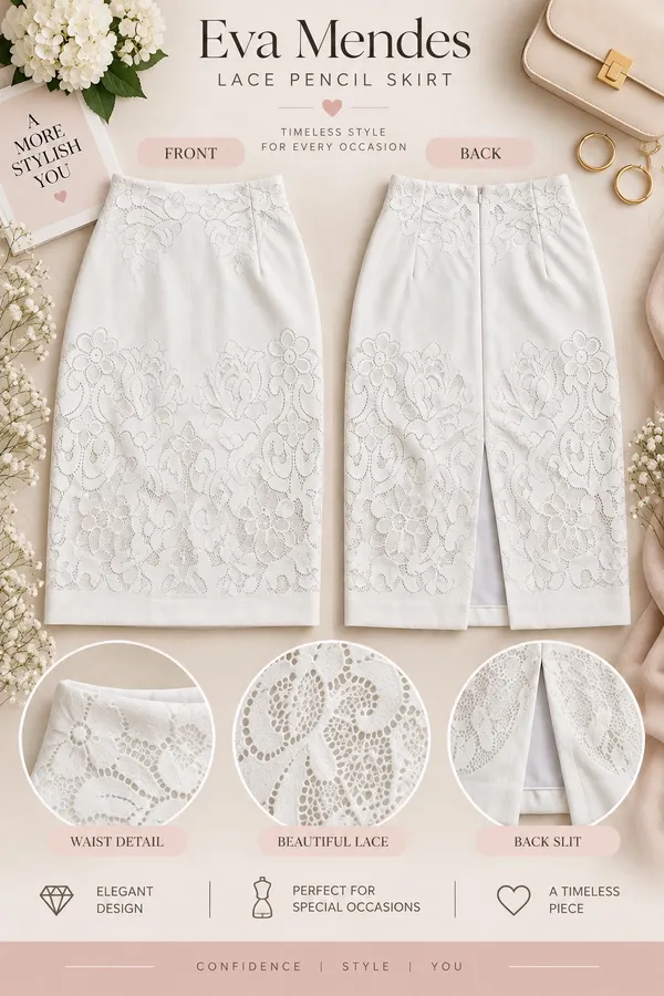 Eva Mendes Ivory Lace Pencil Skirt Size 4 NWT - Image 2
