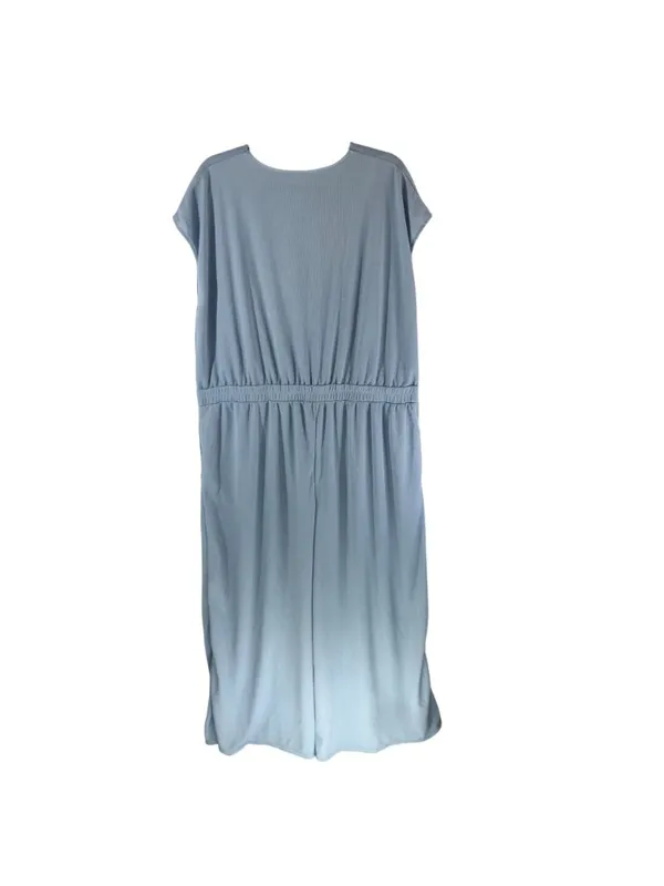 Halara V Neck Short Sleeve Pockets Wide Leg Flowy Waffle Jumpsuit Blue 2X - Image 5