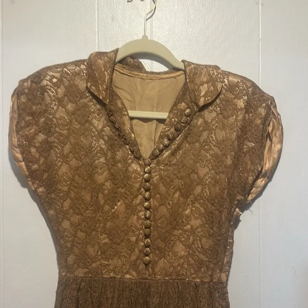 Vintage Elegant‎ Brown Lace Dress size xxs - Image 2