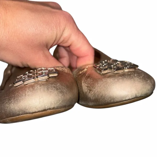 Tory Burch Gold Metallic Leather Melinda Ballet Flats - Image 9