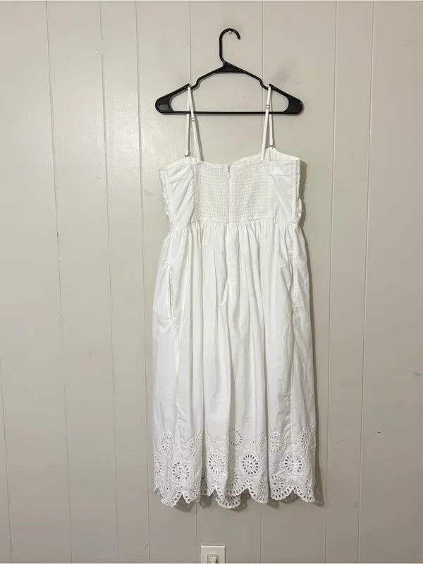 Abercrombie & Fitch White Eyelet Midi Dress L Cottagecore Smocked Pockets - Image 12