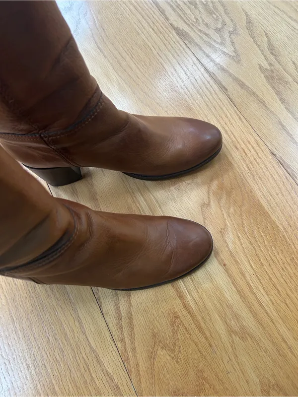 Frye Nora Mid Leather Pull On Boots Cognac Brown Block Heel Women's Size 10 B - Image 5