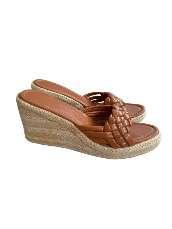 TAN Braided Leatherette Espadrilles Wedges Size 10 - Image 7