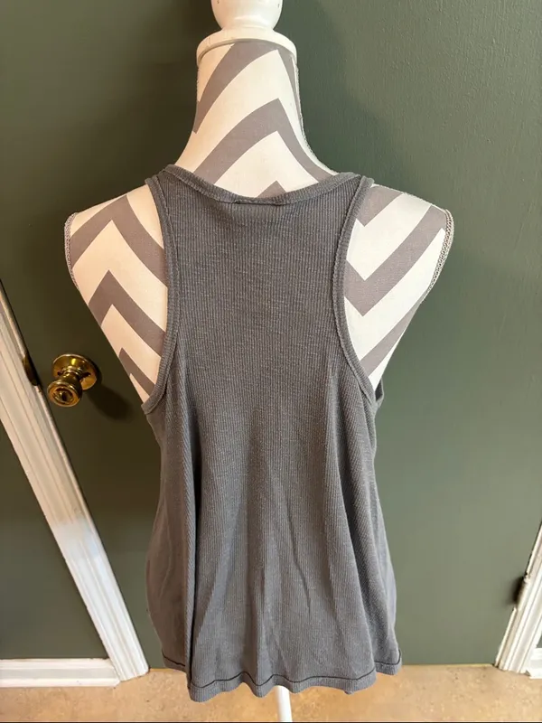 Free People Gray Ribbed Flare Tank - Image 2