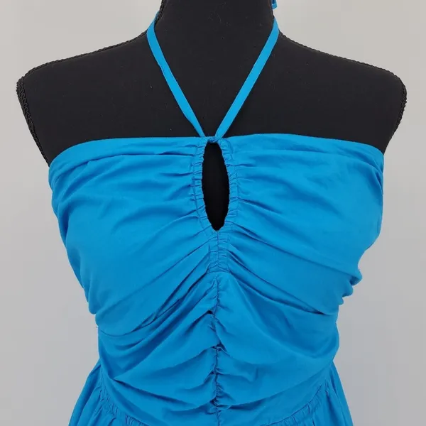 LOFT Smocked Halter Midi Dress Womens Size 2 Blue Sundress Vacation Resort Party - Image 3