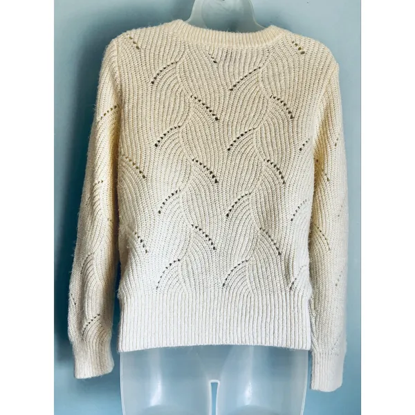 Women’s Small Ivory Pointelle Knit Sweater Crew Neck Long Sleeve Cozy A New Day - Image 4