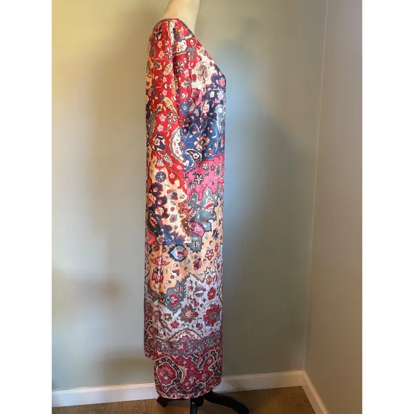 Boho Maxi Dress Long Sleeve Tapestry Floral L whimsi dainty colorful retro beach - Image 4