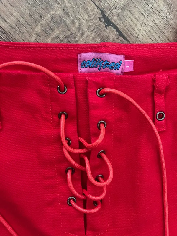 Edikted Lace Up Red Pants - Image 3