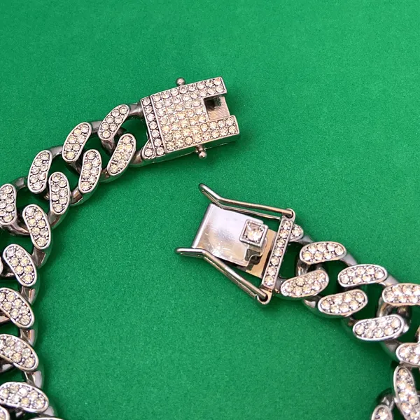 Titanium Steel Link Chain Bracelet for Men Women,CZ Cubic Zirconia Punk Hip Hop Bracelet - Image 3