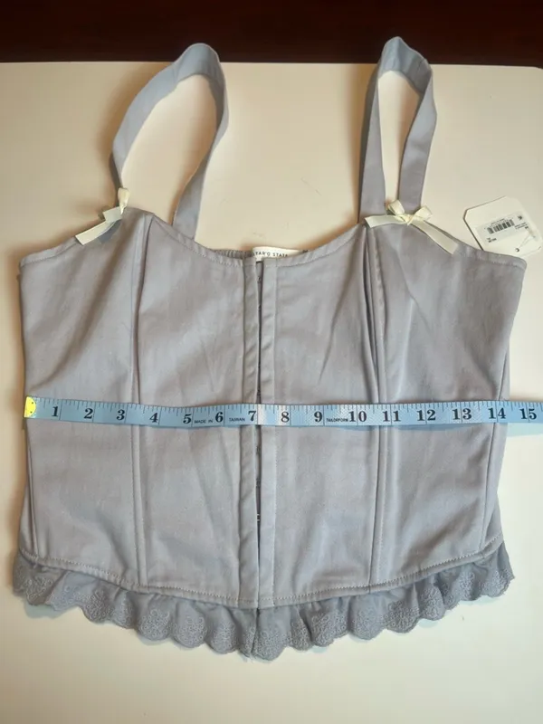 Altar'd State Cotton Corset Top XL Grey Dawn Lace Trim Coquette Balletcore NWT - Image 7
