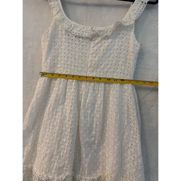 Lulus White Eyelet Cotton Ruffle Mini Dress Sleeveless Fit & Flare‎ Medium - Image 7