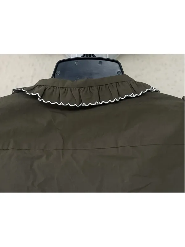 Tuckernuck Olive Green Alice Button Front Midi Dress Collar V Neck Scallop S - Image 10
