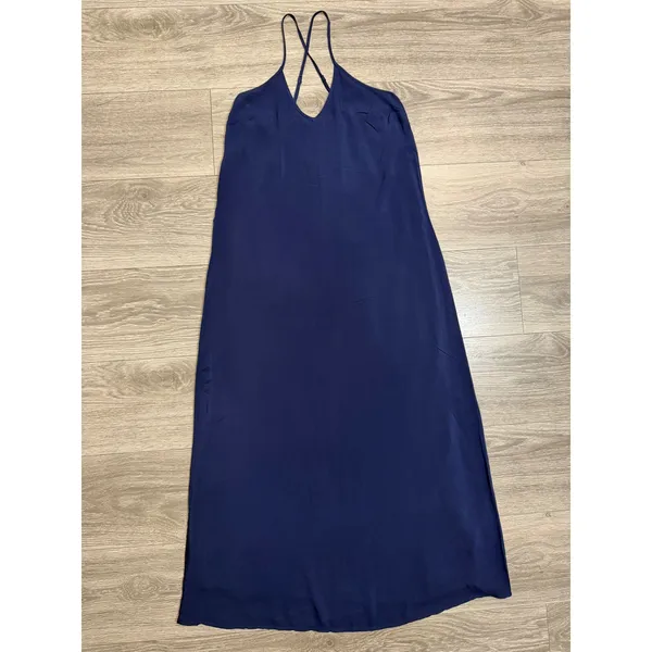 Old Navy Maxi Dress Size S Navy Blue Rayon Cami V-Neck Cross Back Summer Coastal - Image 13
