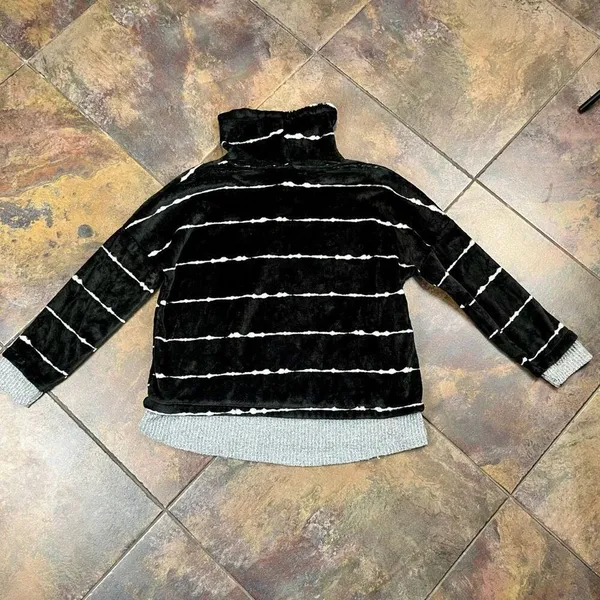 Como Vintage Black White Striped Drawstring Cowl Neck Sweatshirt XXL - Image 9
