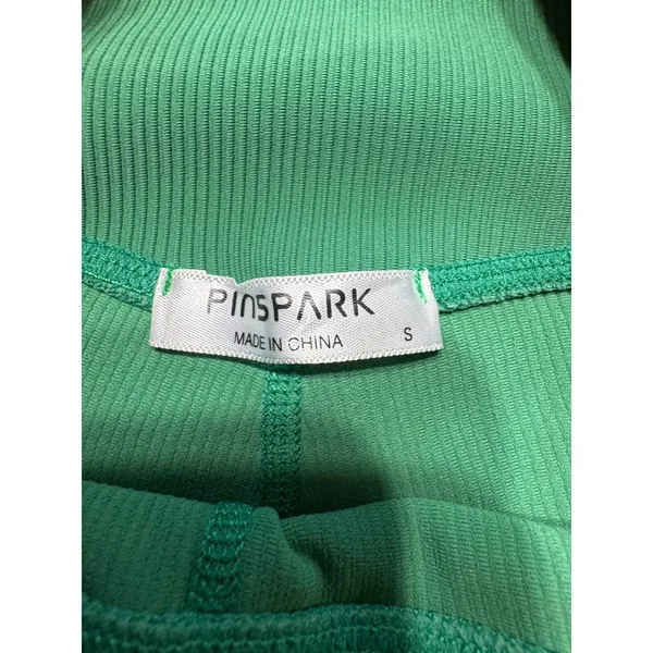PINSPARK Womens Green‎ Ribbed High Waisted Flare Yoga Pants with Pockets Size S - Image 4