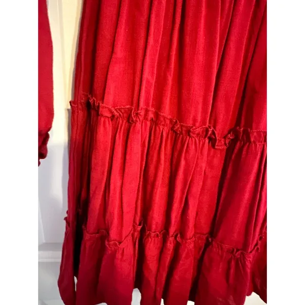 Altar'd State Mini Dress Cottagecore Red Smocked Tiered Long Sleeve‎ Medium NWT - Image 6