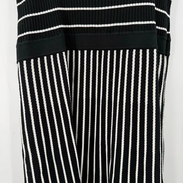 Banana Republic Dress Women's Medium Square Neck Knit Midi Black White Stripe - Image 7