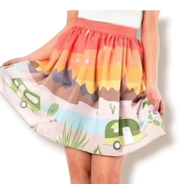 Retro Camping Skirt Camper Desert Sunset Scenic Novelty A Line USA Made Vacation - Image 9
