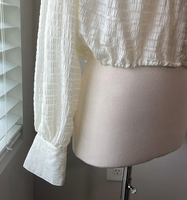 Free People Hailey Ivory Blouse Long Sleeve Crop - Image 4