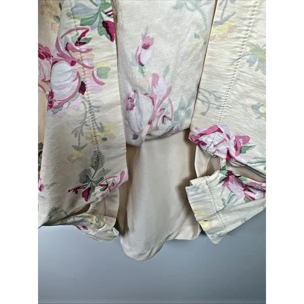 Zara Medium Dress Womens Floral Short Sleeve 90s Style‎ Yellow Pink Roses Lined - Image 12