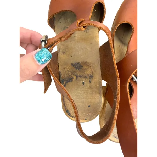 Lotta's from Stockholm Leather Wood Chunky Heel Mary Jane Clogs EU 37 US 6.5 - Image 8