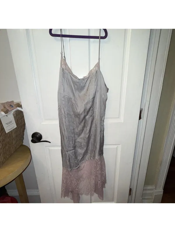 By Anthropologie Lace-Trimmed Asymmetrical Midi Slip Dress - Image 3