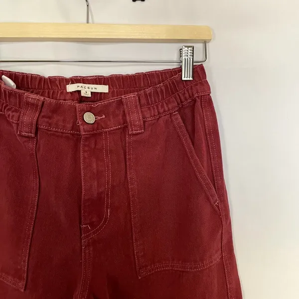 Pacsun bright red denim cargo pants elastic waist women's size‎ small cotton - Image 2