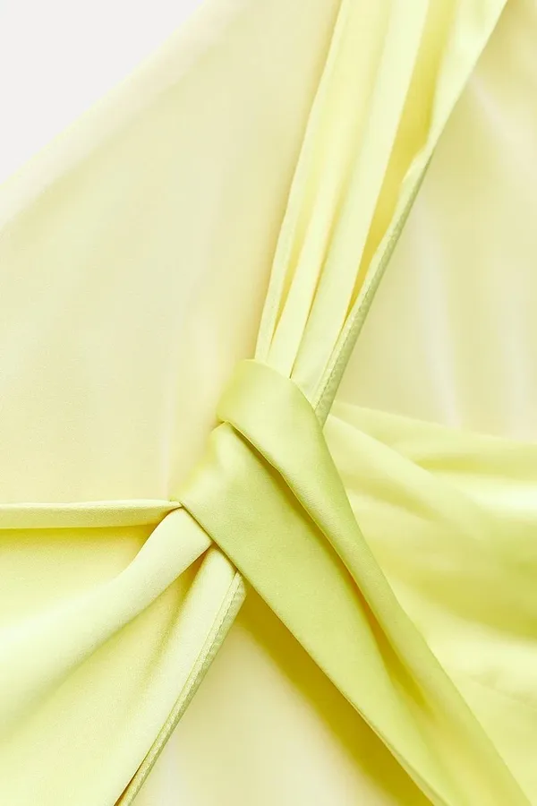 Zara maxi dress satin effect formal wedding asymmetrical lemon yellow wedding - Image 7