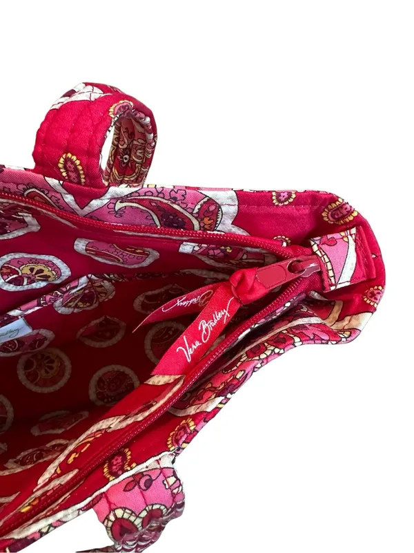 Vera Bradley Mandy Quilted Tote Bag Pink Red Rosy Posies Travel City Casual - Image 4